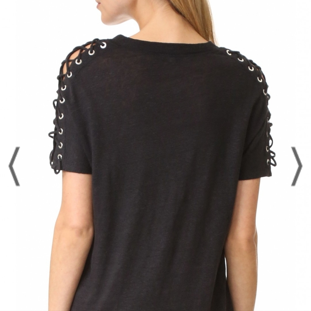 IRO Steiro Laced-Sleeve Linen Black Corset Sleeve top